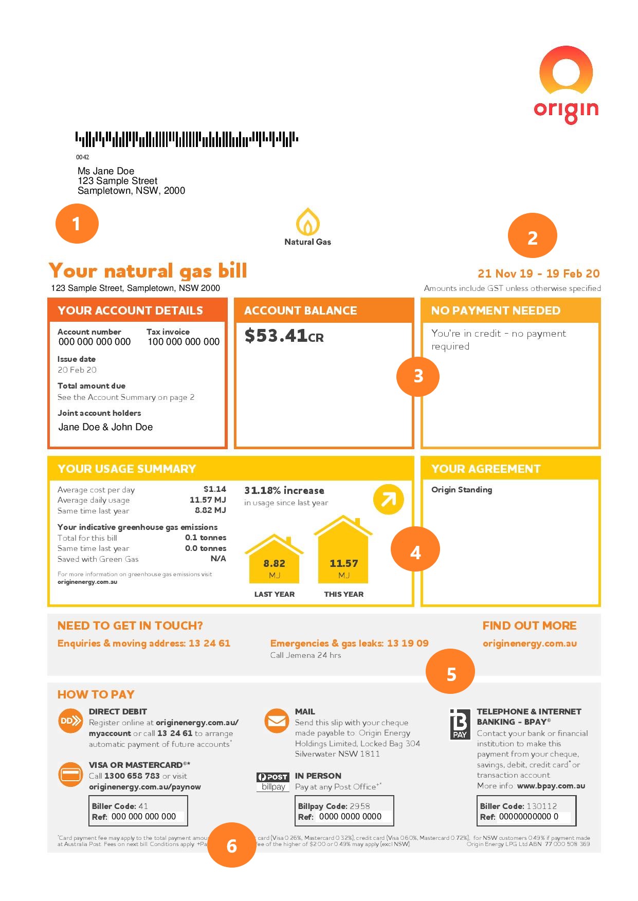 Gas bill page 1