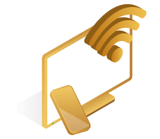 Gold TV and phone connected to wifi