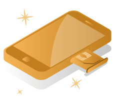 Gold smartphone with SIM card