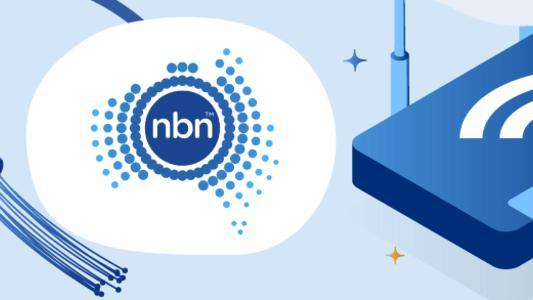 The NBN logo surrounded by a fibre connection