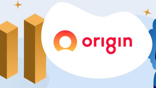 Woman looking at Origin Energy logo with a bar graph