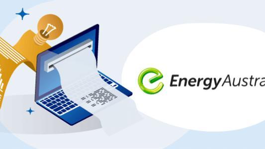 EnergyAustralia logo next to an energy bill and blue computer