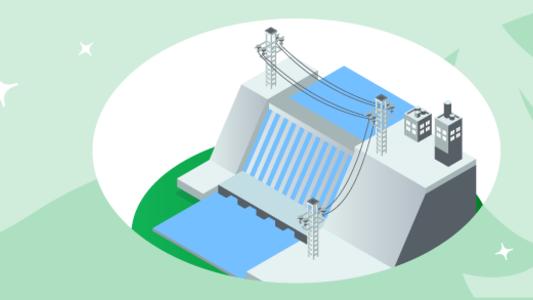Hydroelectric dam on blue background