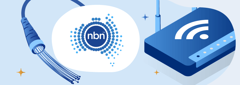 The NBN logo surrounded by a fibre connection