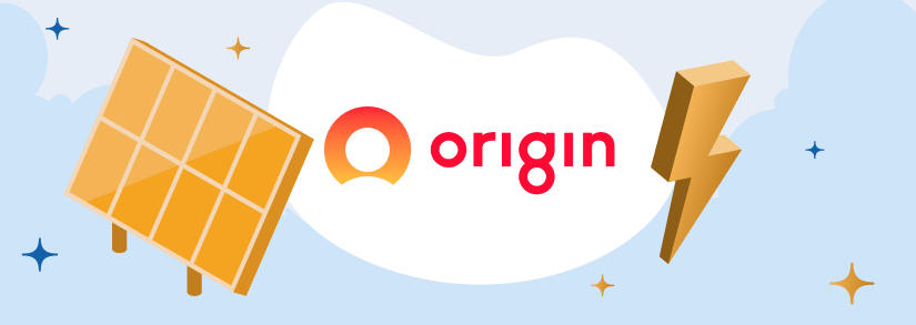 Origin Energy logo with solar panels and energy bolt