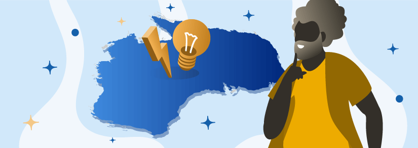 Woman looking at electricity and gas on Australia map