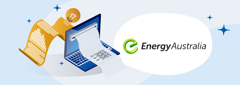 EnergyAustralia logo next to an energy bill and blue computer