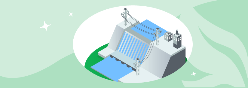 Hydroelectric dam on blue background